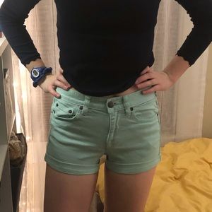 J. Crew Mint green 3" denim shorts